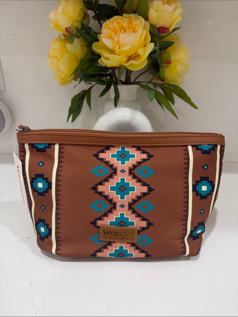 Wrangler Brown Turquoise Pink Aztec Cosmetic Pouch